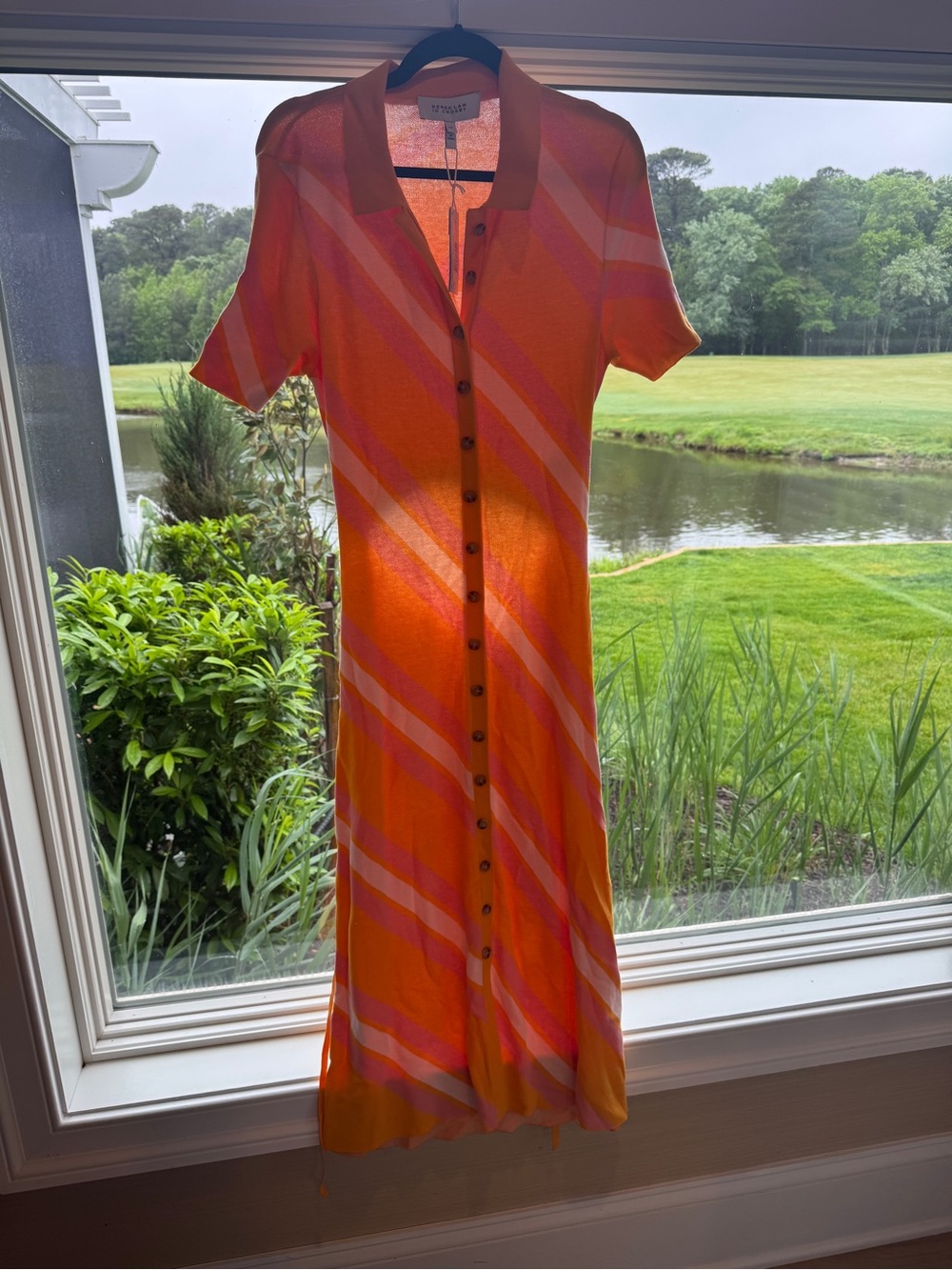 Derek Lam Orange and Pink Striped Button-Front Midi Dress
